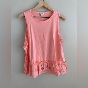 J. Crew Factory Women’s Eyelet Hem Tank Top in Coral, Sz L - NWT